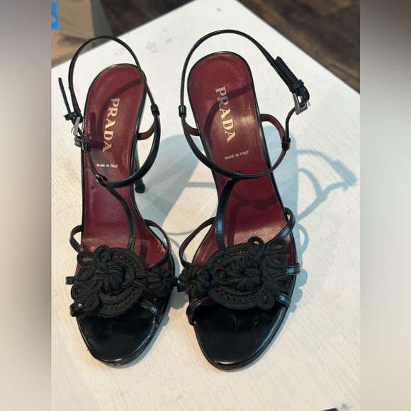 PRADA Chocolate Satin Flower Applique Accent Ankle Strap 3.5" Heel 36.5 Size 38 - Picture 13 of 15